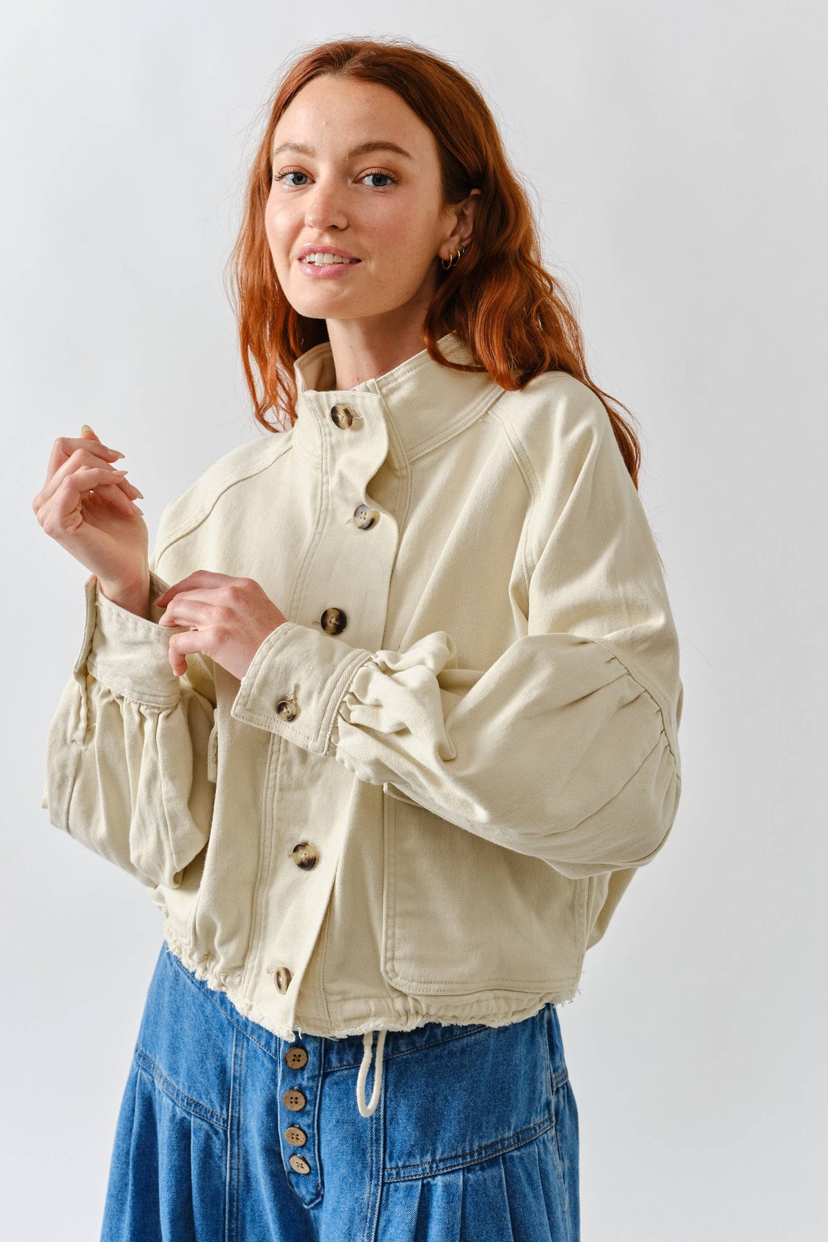 Balloon Sleeve Twill Jacket