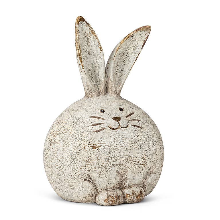 Small Antique White Resin Rabbit - 6.25" Decorative Figurine