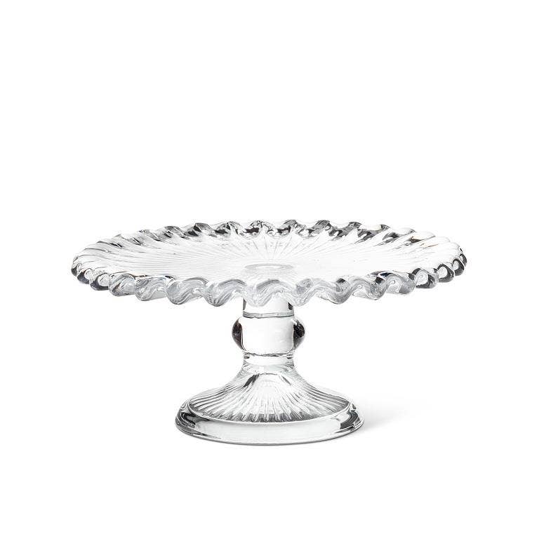 Petite Glass Cake Stand - 7" Scalloped Pedestal Display