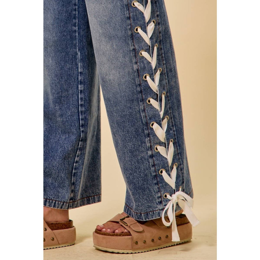 Side Lace Straight Leg Jeans