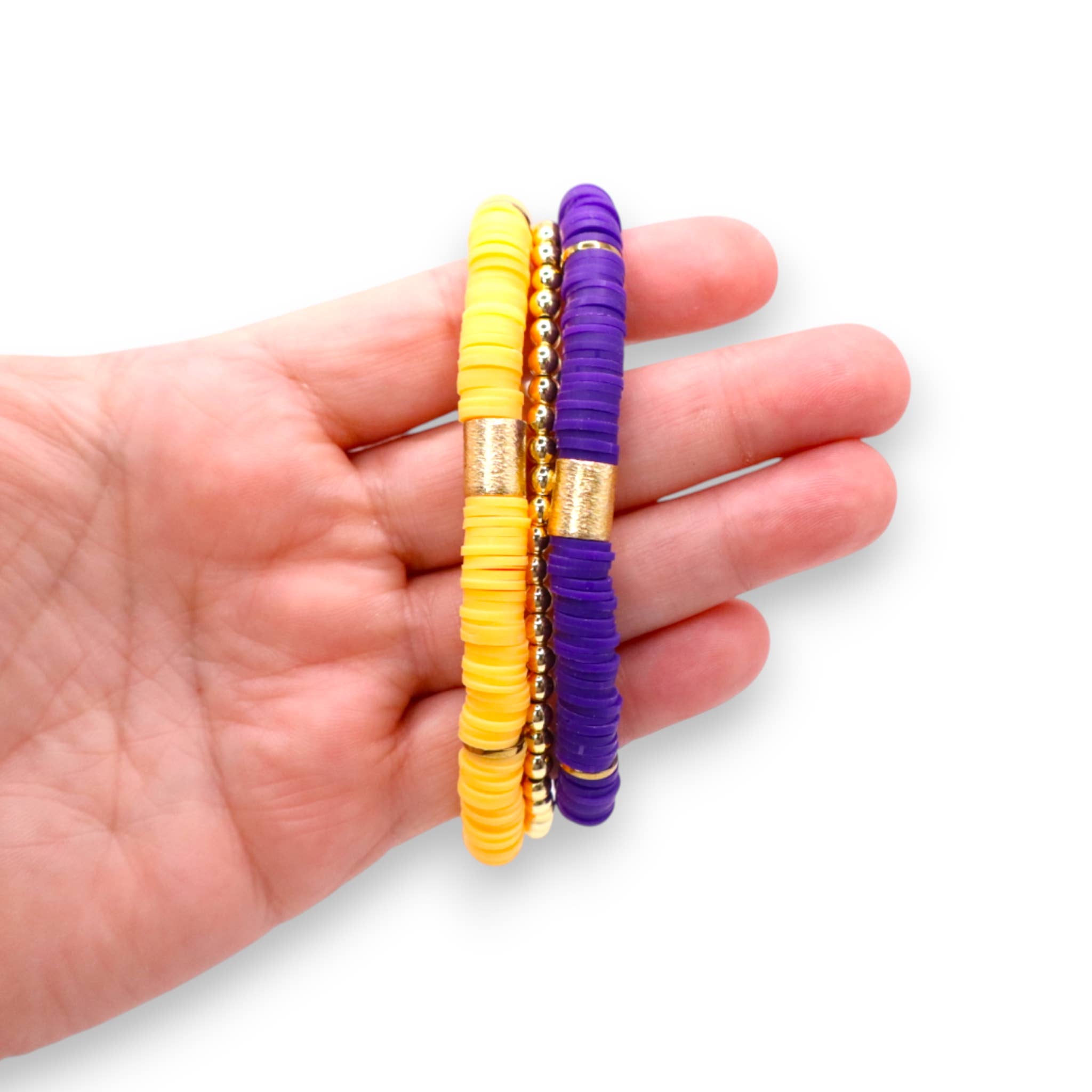 Gold Purple Game Day Stack Bracelet, School Spirit Jewelry