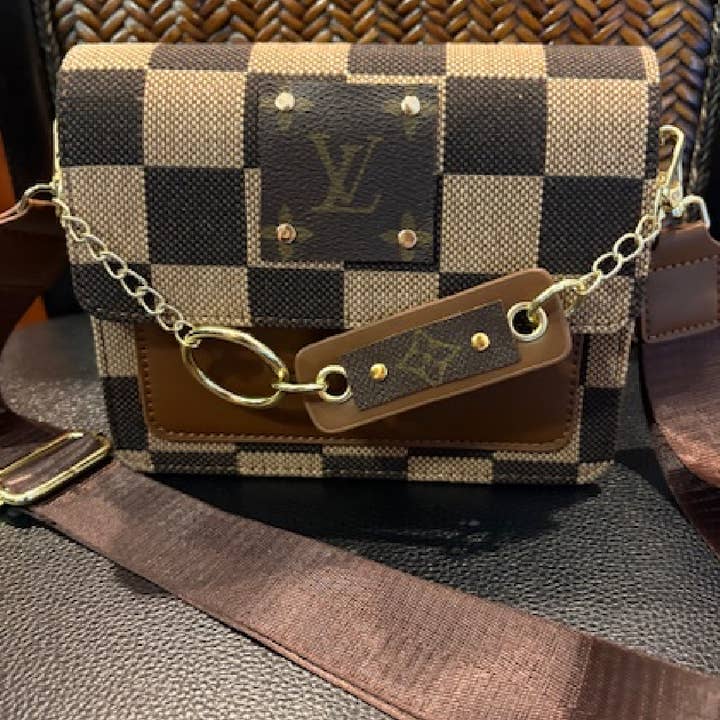 Upcycled Checker Chained Crossbody Bag