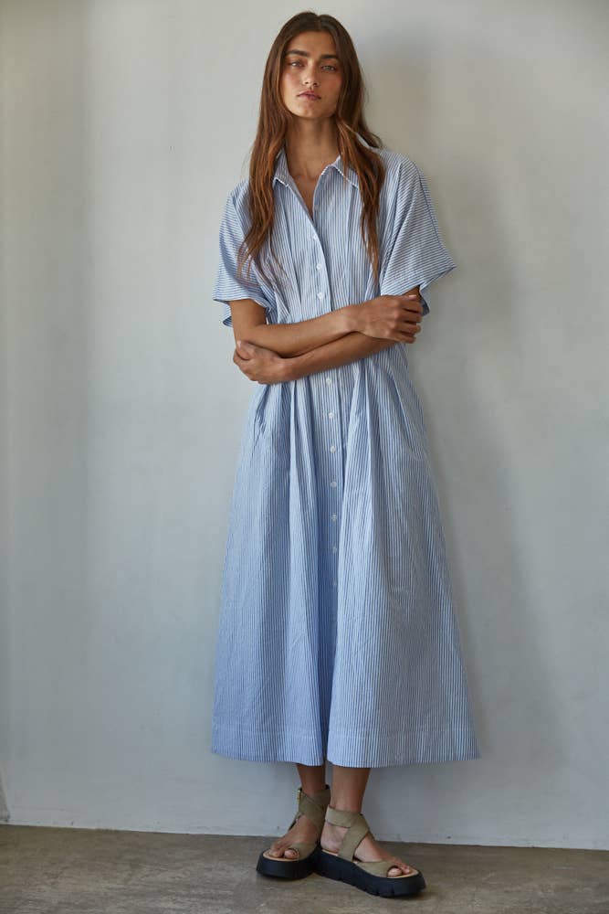 Striped Pleated Flare Dress