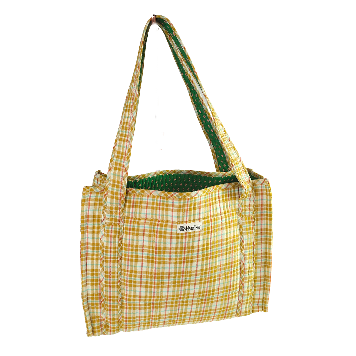 Marmee Quilted Tote – Gold & Mauve Plaid