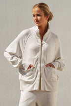 Oatmeal Scuba Knit Track Bomber Jacket