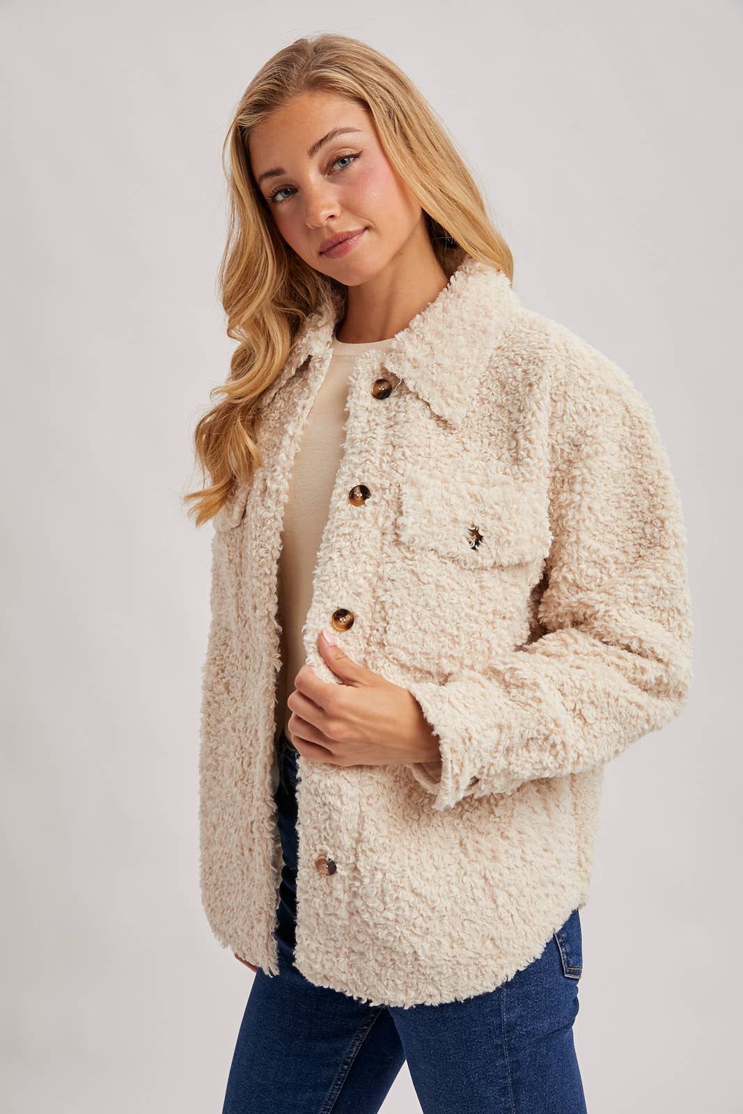 Latte Boucle` Button Jacket