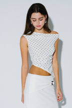 Ivory Polka Dot Ruched Top