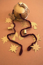 Gold Christmas Charm Garland with Maroon Velvet Ribbon – 64-Inch
