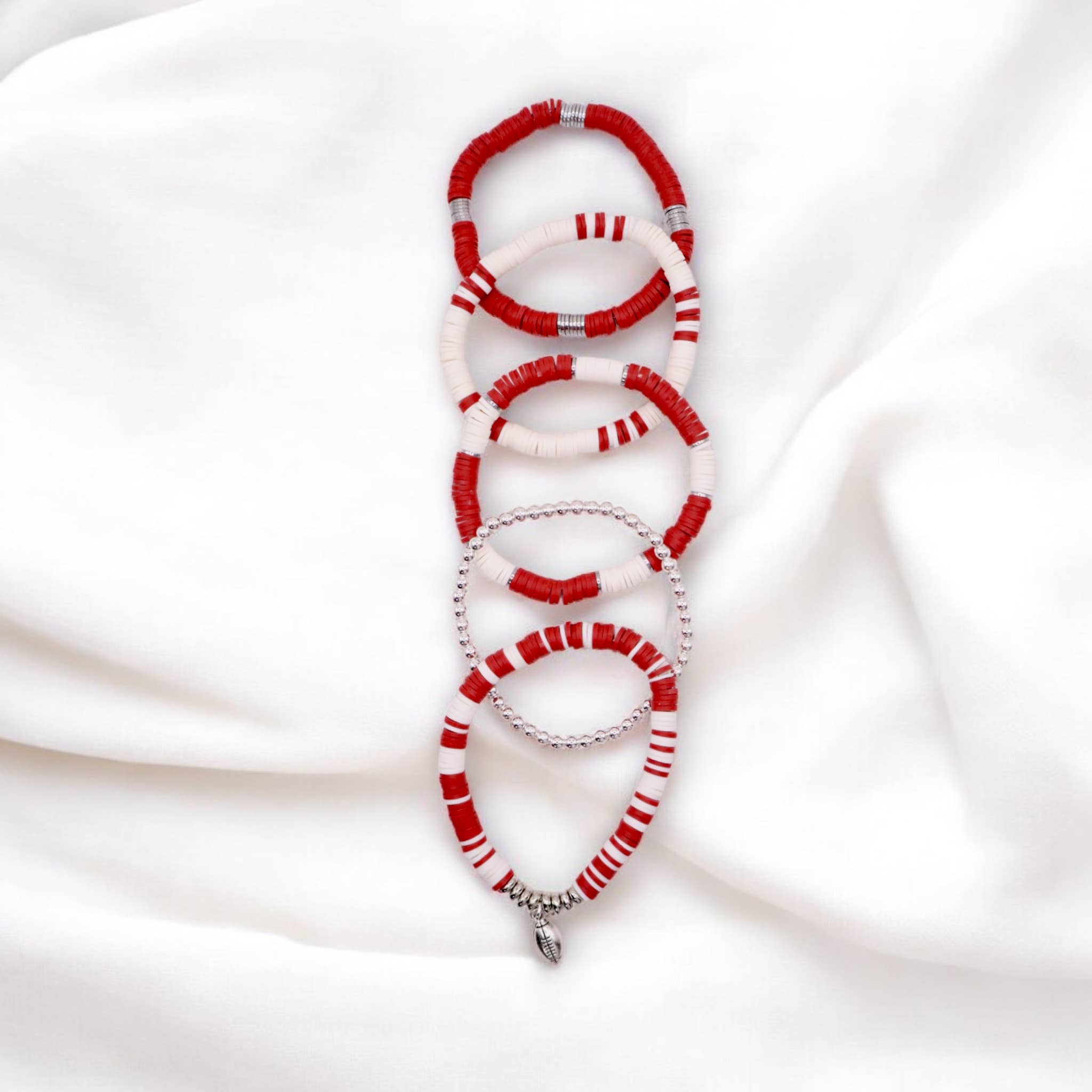 Dark Red and White Game Day Bracelet Stack