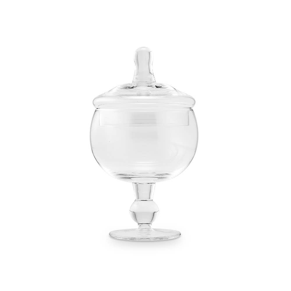 Vintage Glass Apothecary Candy Jar - Footed Globe Bowl with Lid (17oz)