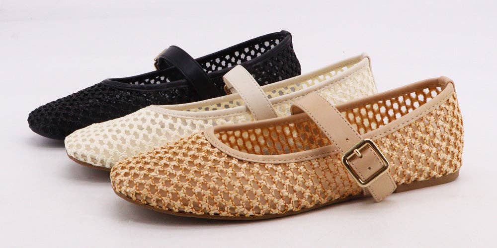 Bamboo Woven Mesh Mary Jane Flats – Lightweight & Breathable