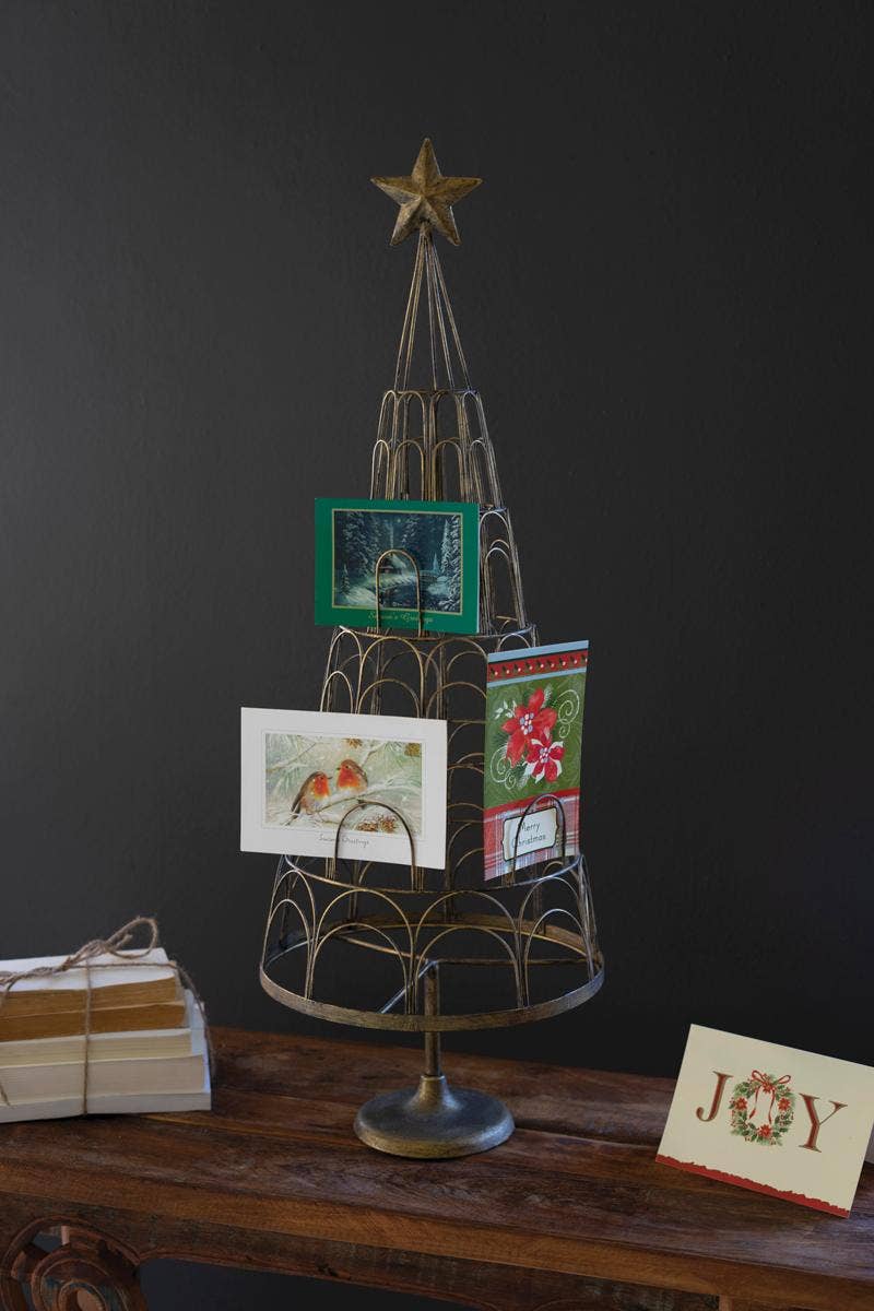 Gold Metal Christmas Tree Card Holder – 34-Inch