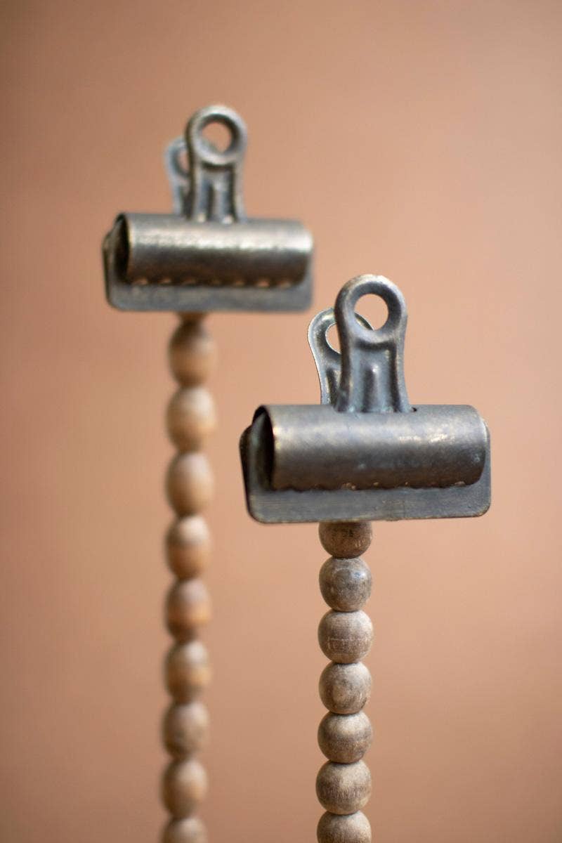 SET OF TWO WOOD BEADS ON A BASE WITH CLIPS