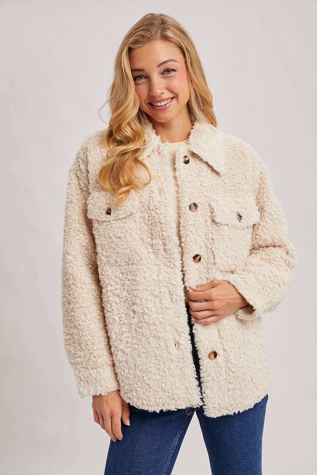 Latte Boucle` Button Jacket