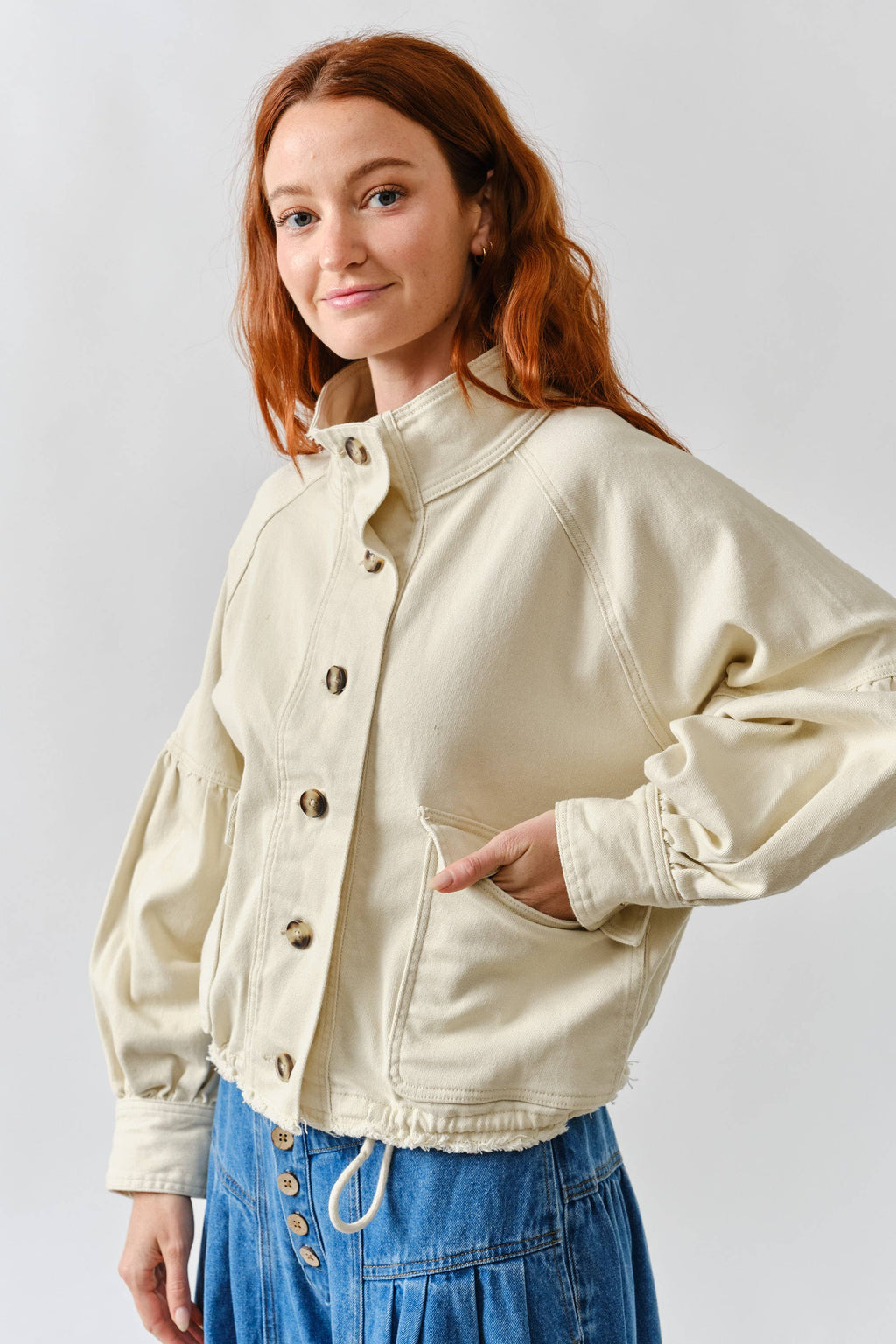 Balloon Sleeve Twill Jacket