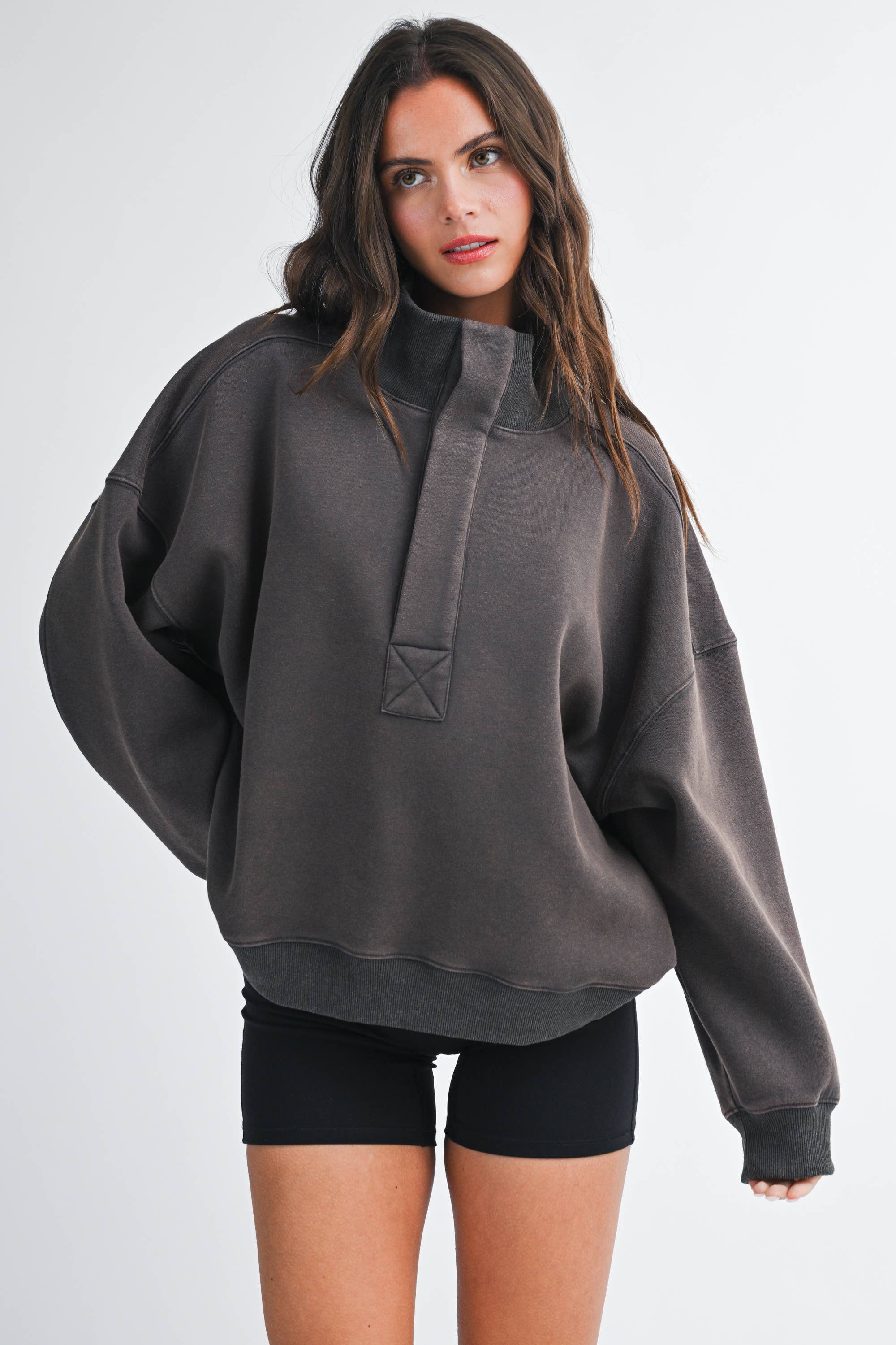 Oversized Snap Neck Sweatshirt
