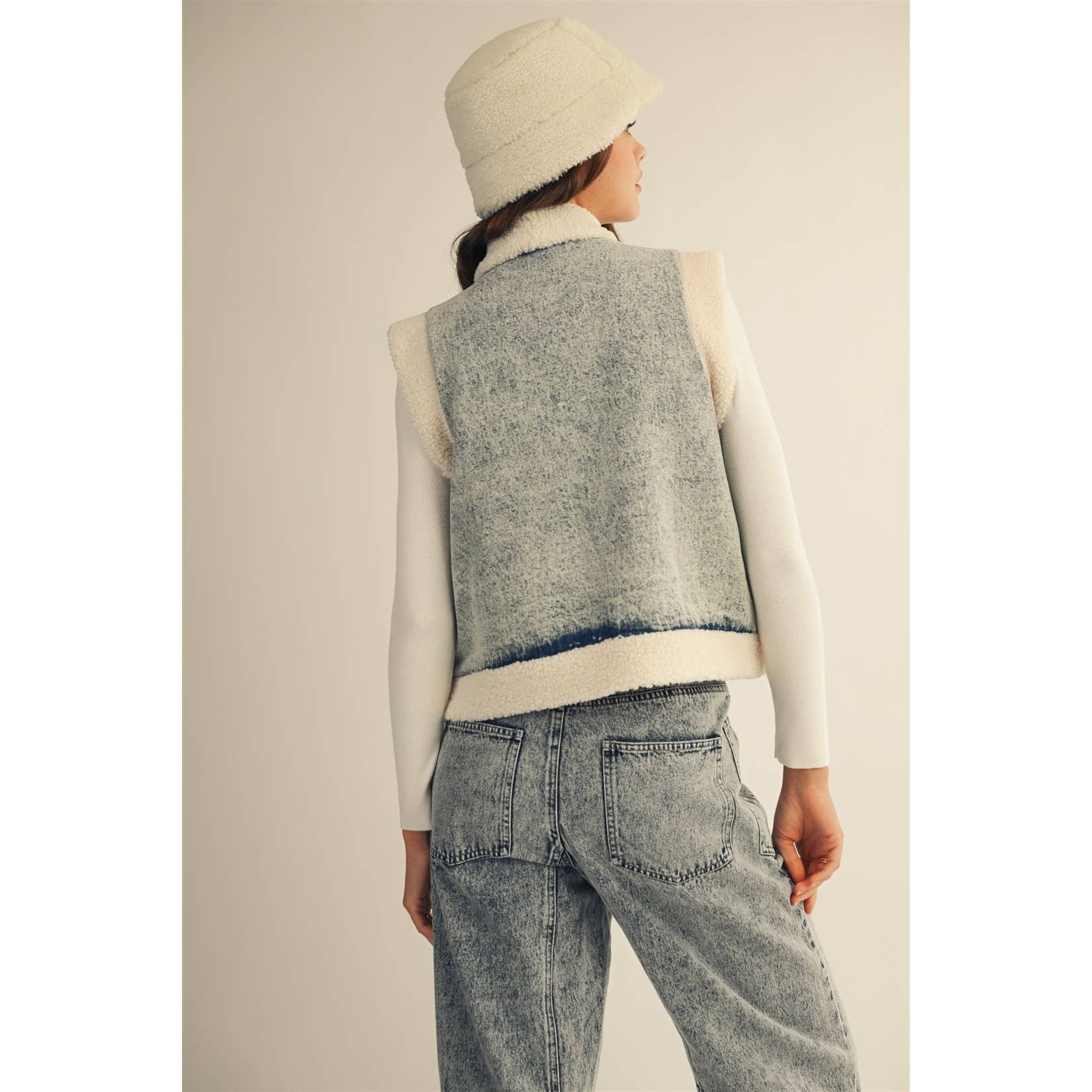 Washed Vintage Denim Fleece Vest