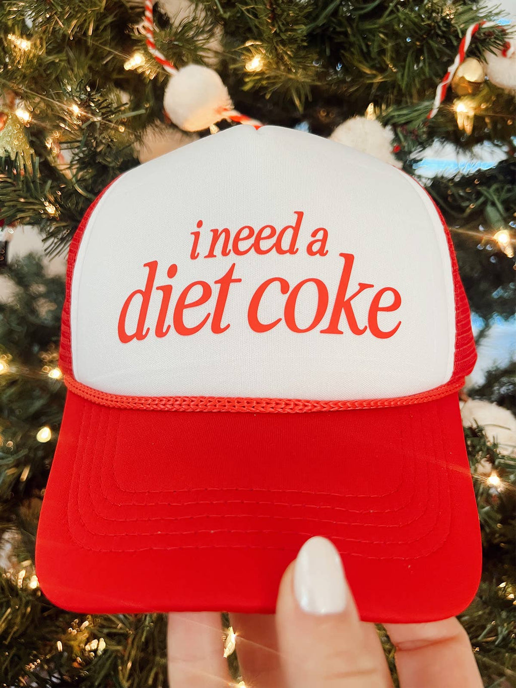I Need a Diet Coke Trucker Hat - Red & White Foam Snapback