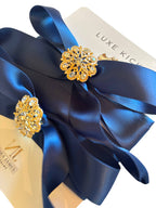 Luxe Kicks Ribbon Shoelaces with Rhinestone Brooch - Navy Crush