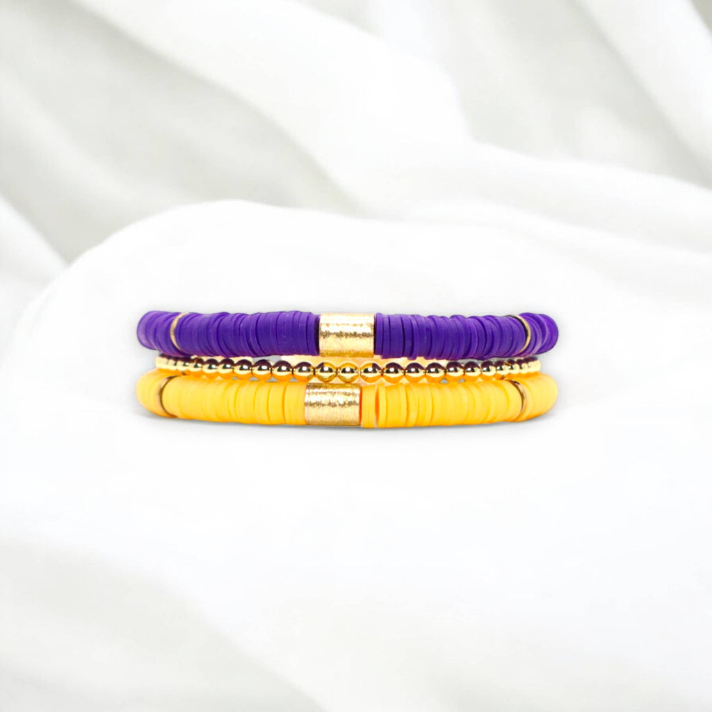 Gold Purple Game Day Stack Bracelet, School Spirit Jewelry