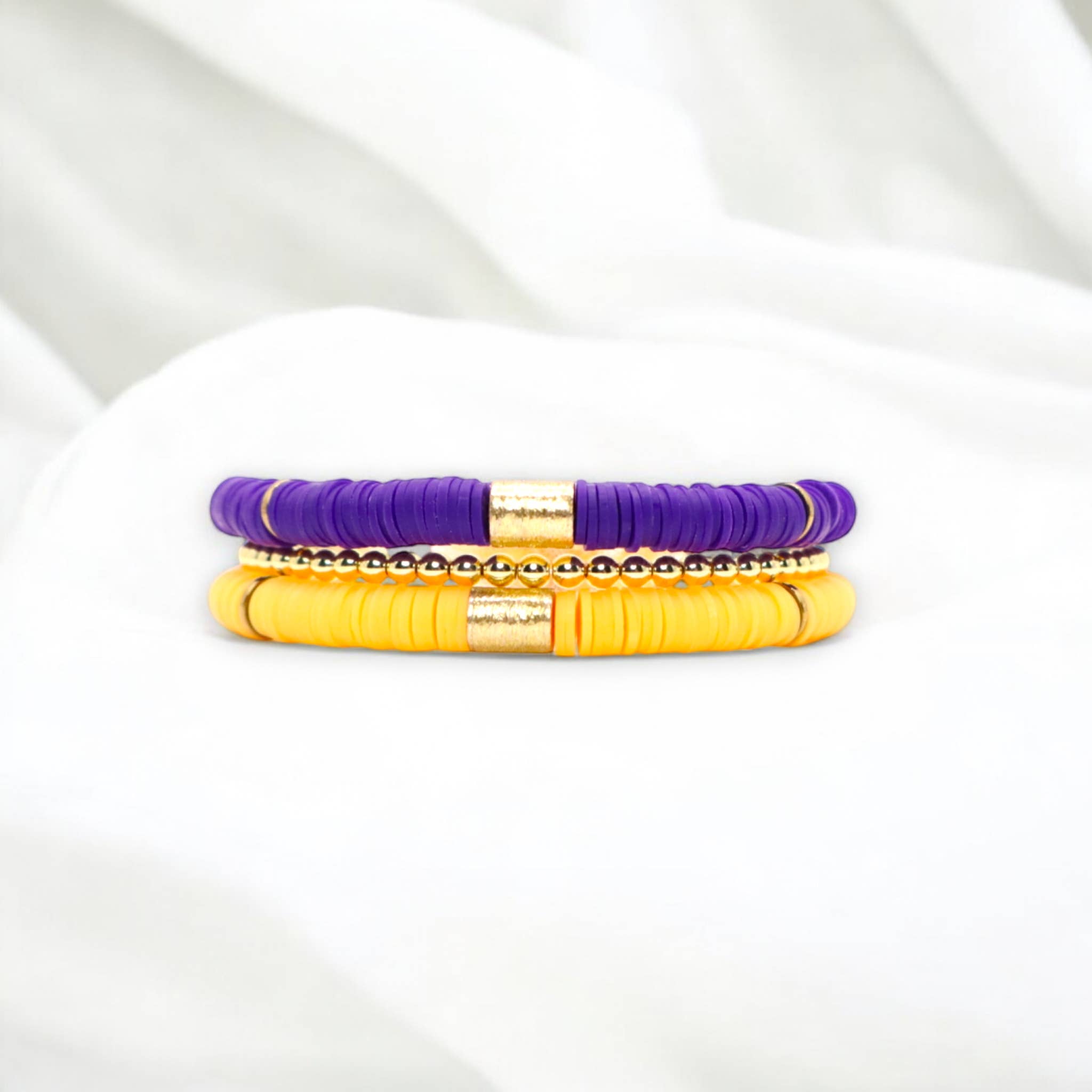 Gold Purple Game Day Stack Bracelet, School Spirit Jewelry
