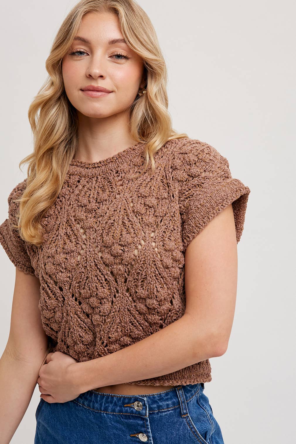KNIT SWEATER SHORT SLEEVED PULLOVER