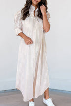 Stripe Frill Collar Shirt Maxi Dress