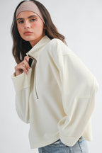 Ribbed Half Zip Cropped Pullover