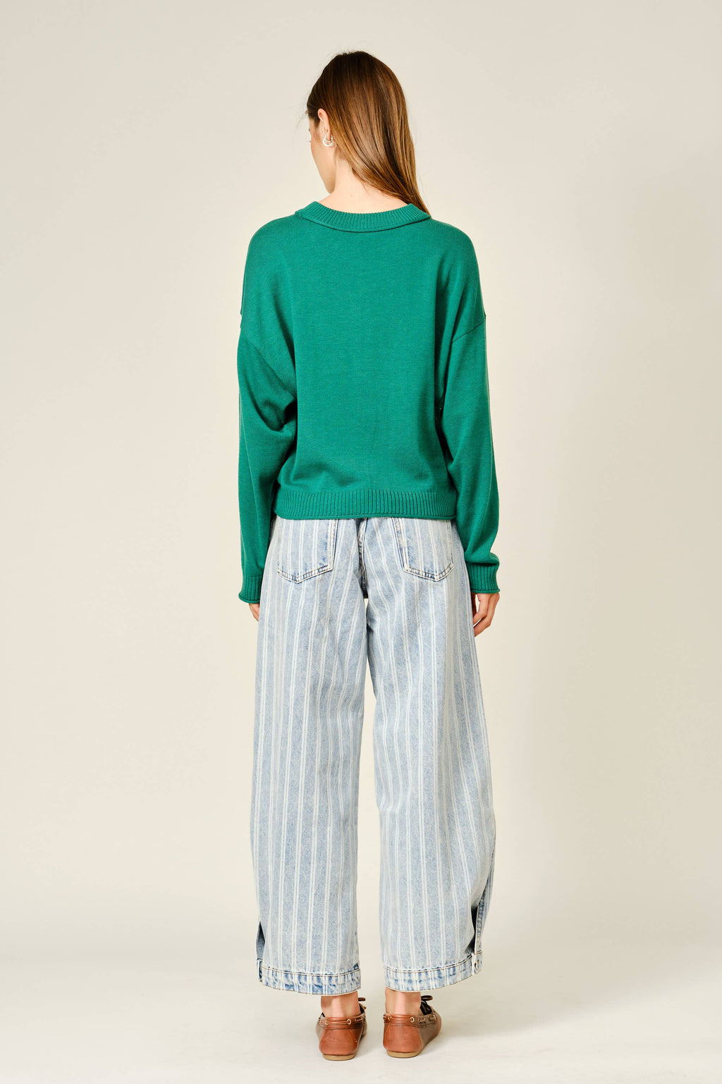 Striped Balloon Washed Jeans