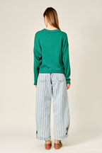 Striped Balloon Washed Jeans