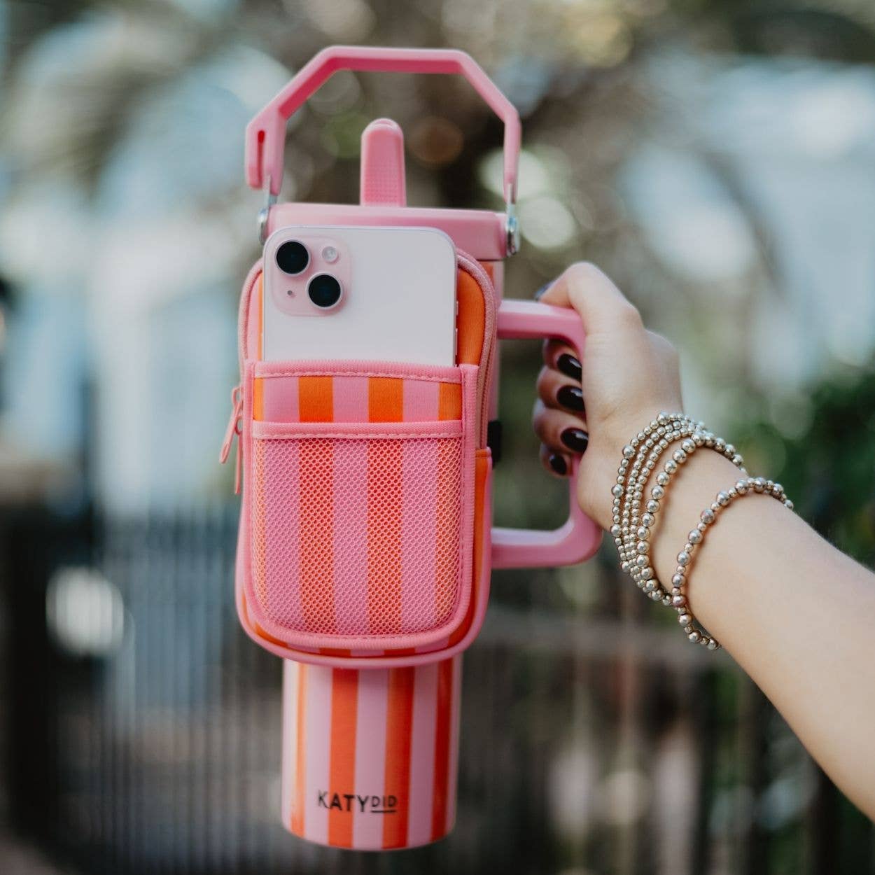 Pink and Orange Striped Tumbler Zipper Pouch