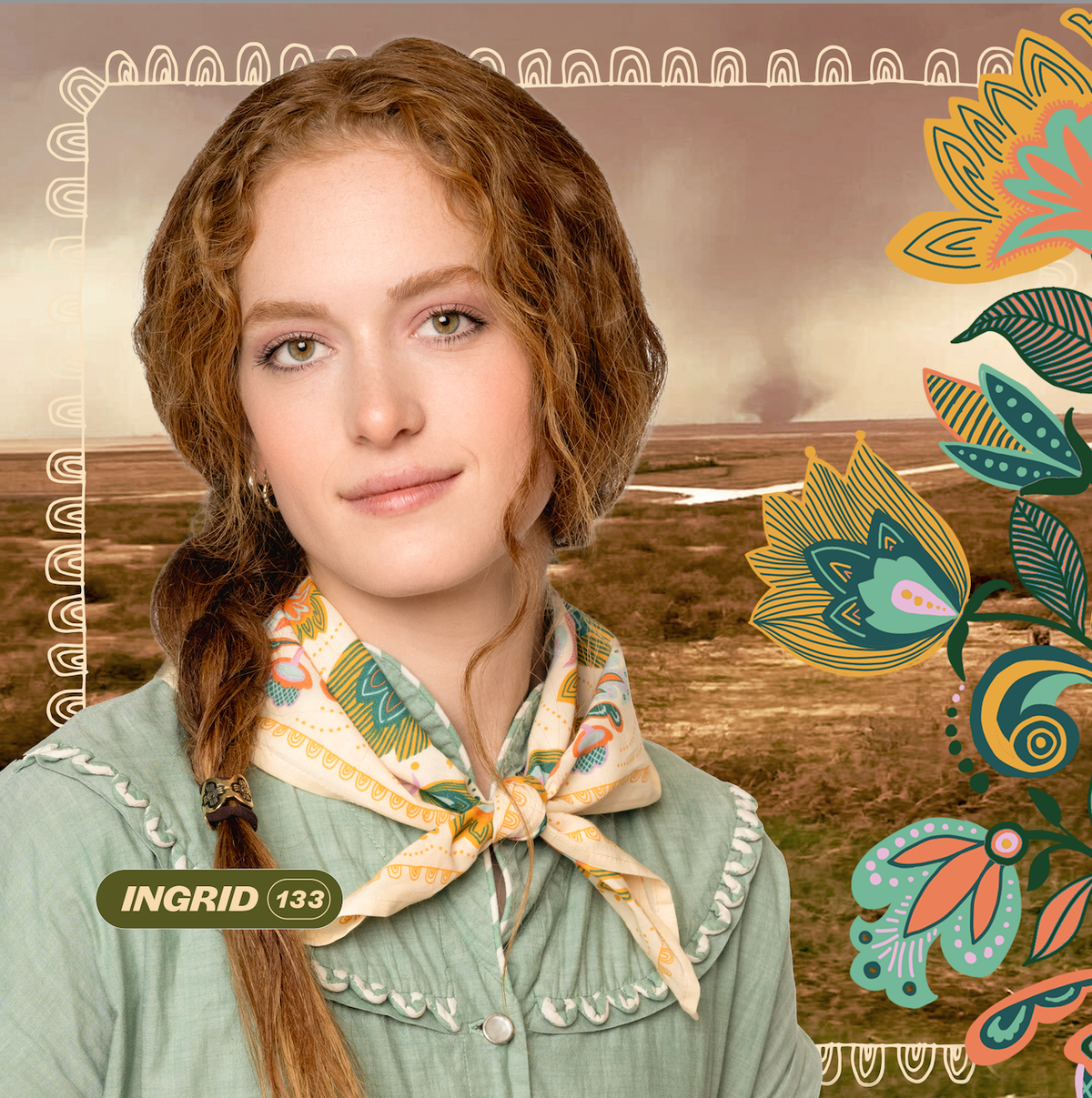 Ingrid Cotton Bandana – Cream & Teal
