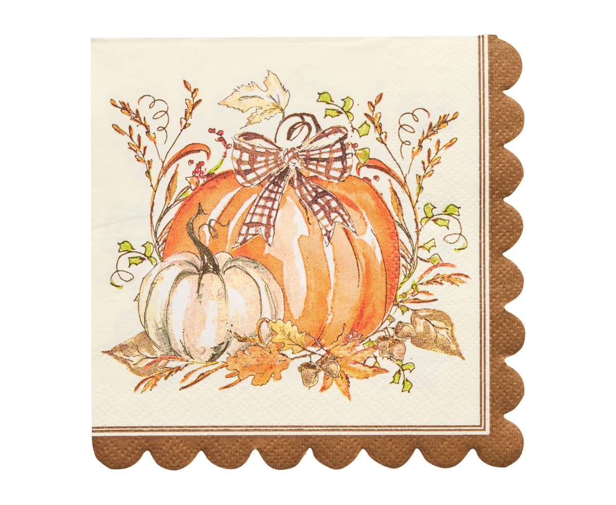 Turkey & Gourds Scalloped Cocktail Napkins – 26 Pack