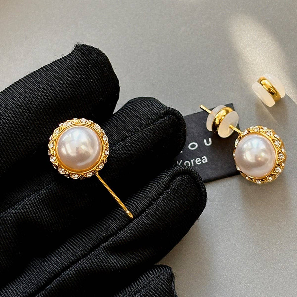 Vintage CZ Pearl Stud Earrings