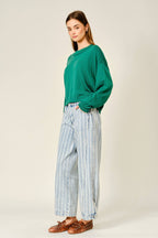 Striped Balloon Washed Jeans