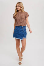 KNIT SWEATER SHORT SLEEVED PULLOVER