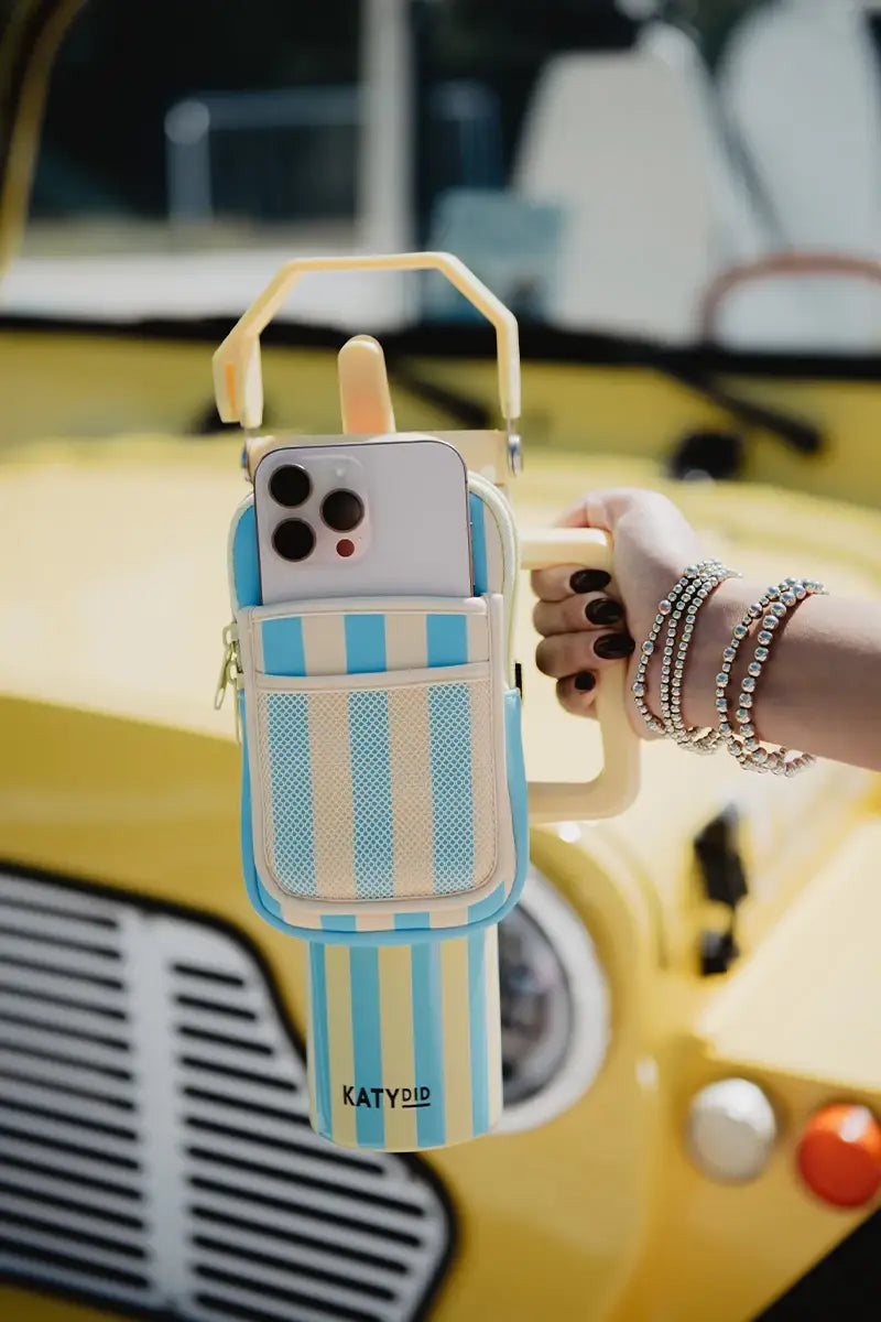 Yellow and Aqua Striped Velcro Bag for Tumbler