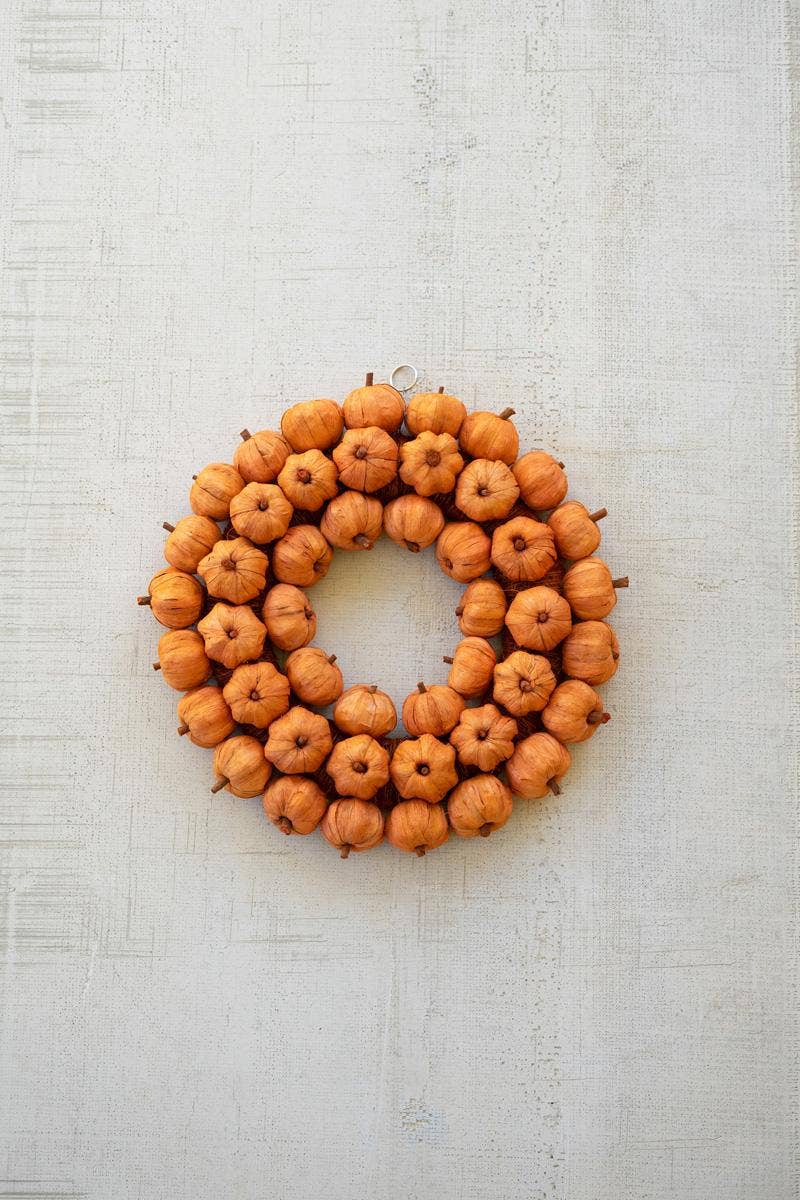 Faux Pumpkin Fall Wreath – 19-Inch