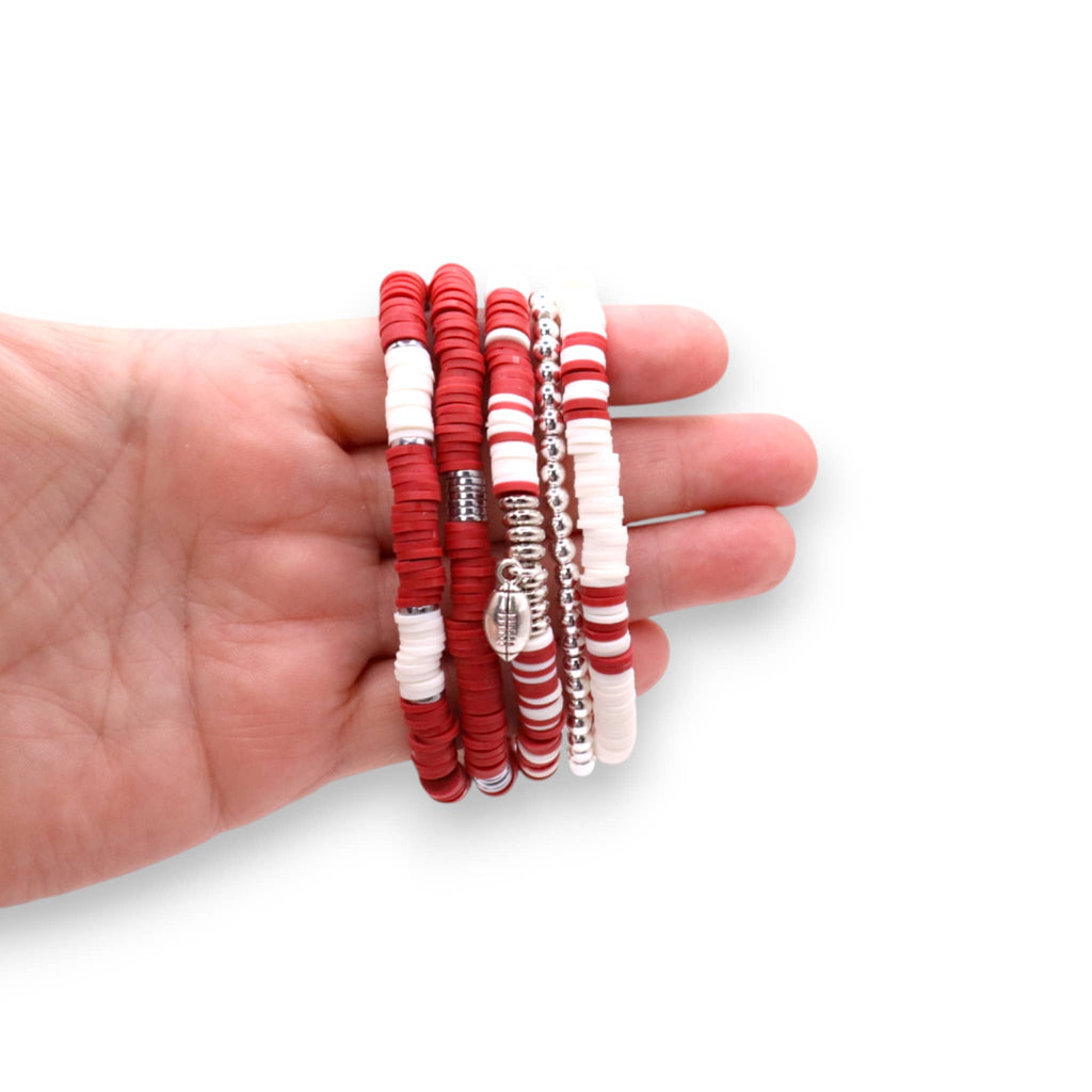 Dark Red and White Game Day Bracelet Stack