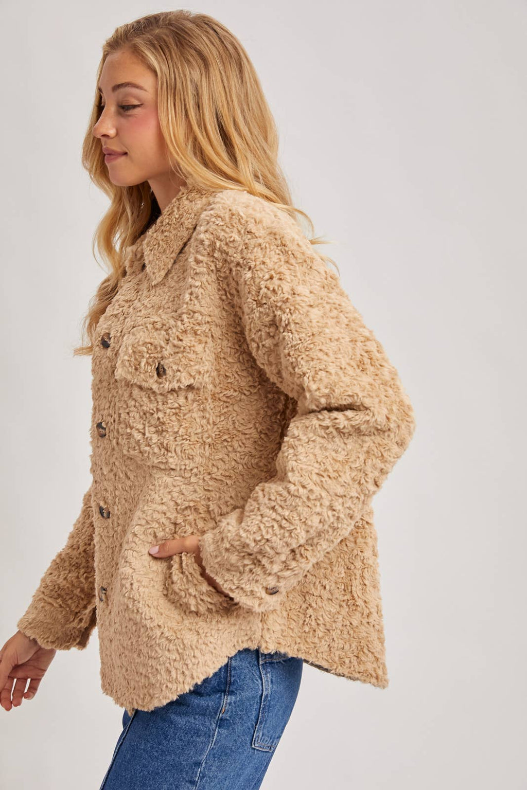 Latte Boucle` Button Jacket