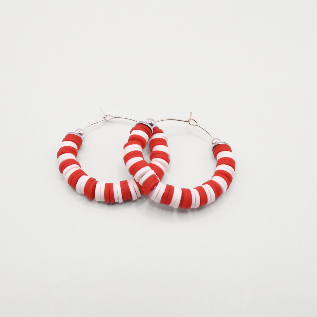 Red and White Game Day Hoop Earrings