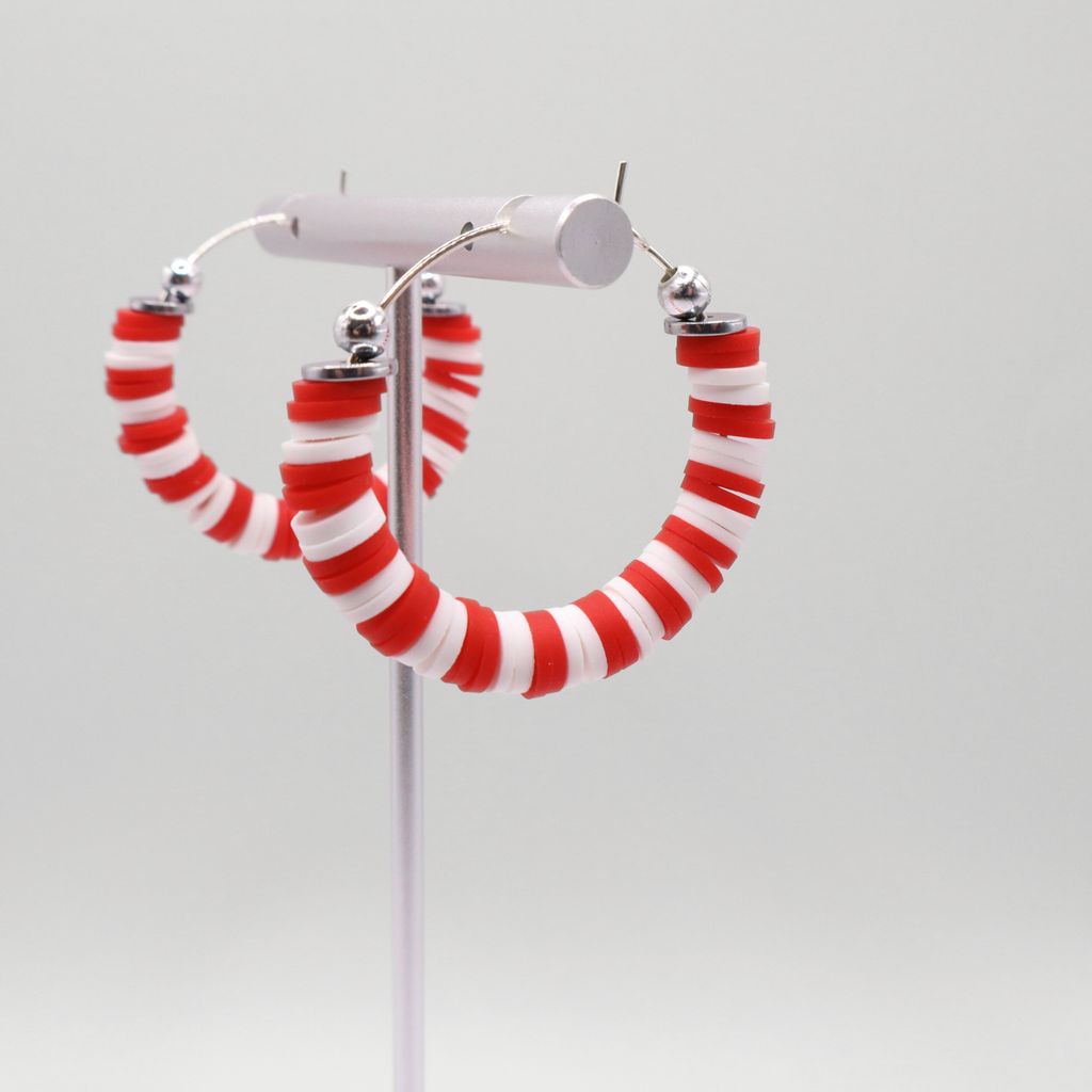 Red and White Game Day Hoop Earrings