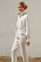 Oatmeal Scuba Knit Track Bomber Jacket