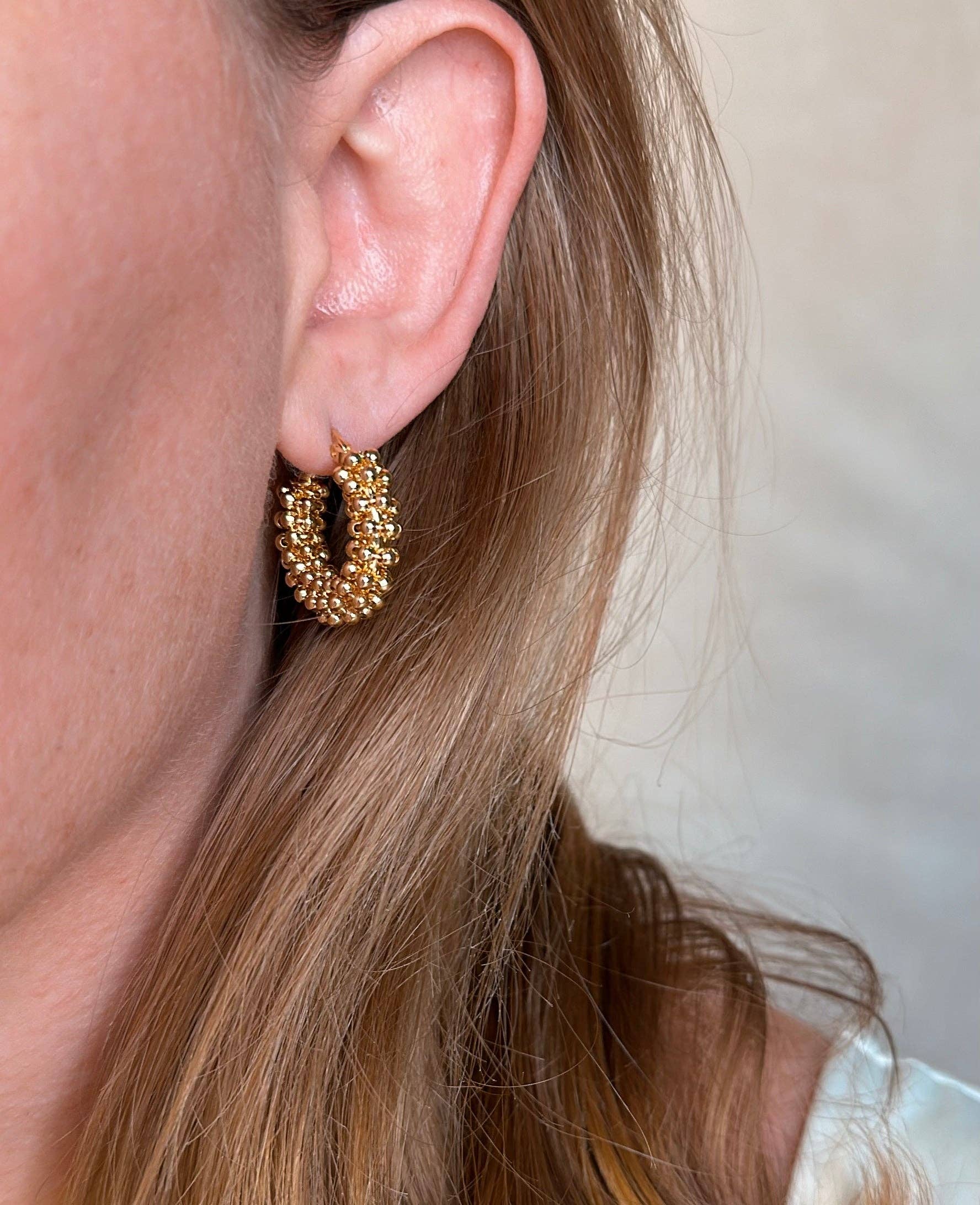 18k Gold  Beaded Cluster Hoop Earrings