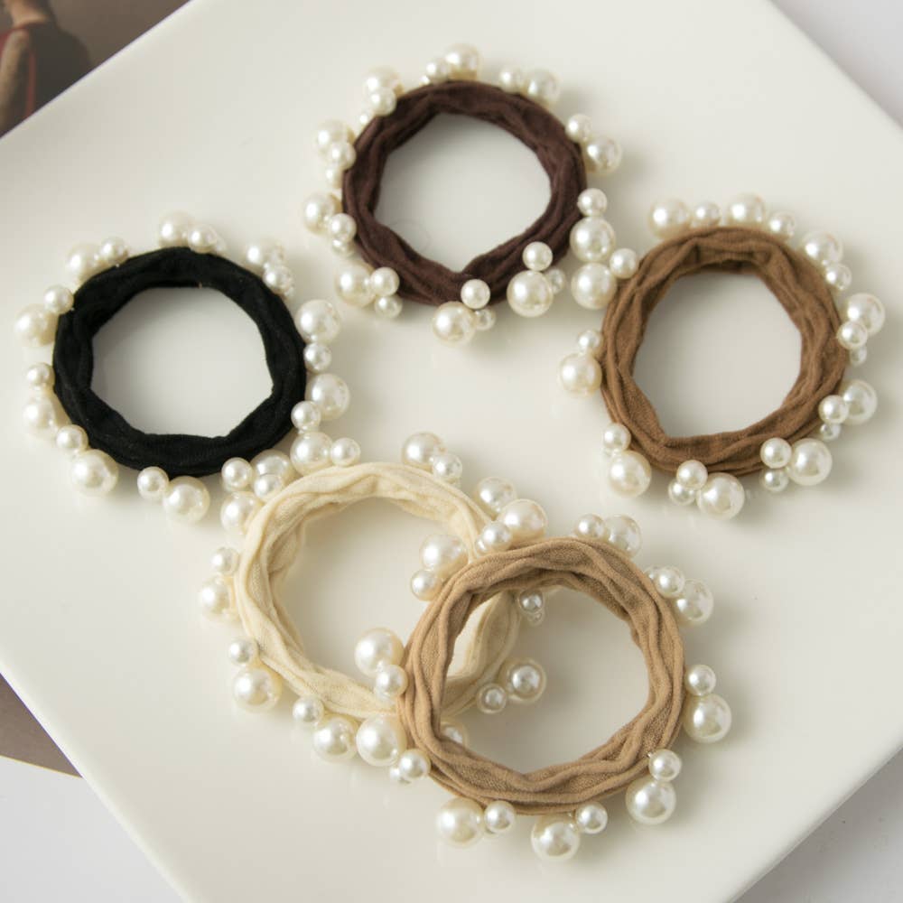 Textured Seamless Pearl Hair Ties - Set of 5