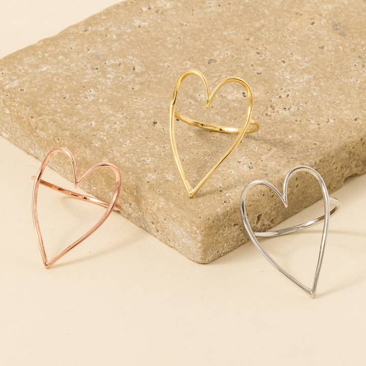 Minimalist Heart Cut Out Ring - Dainty Open Heart Band