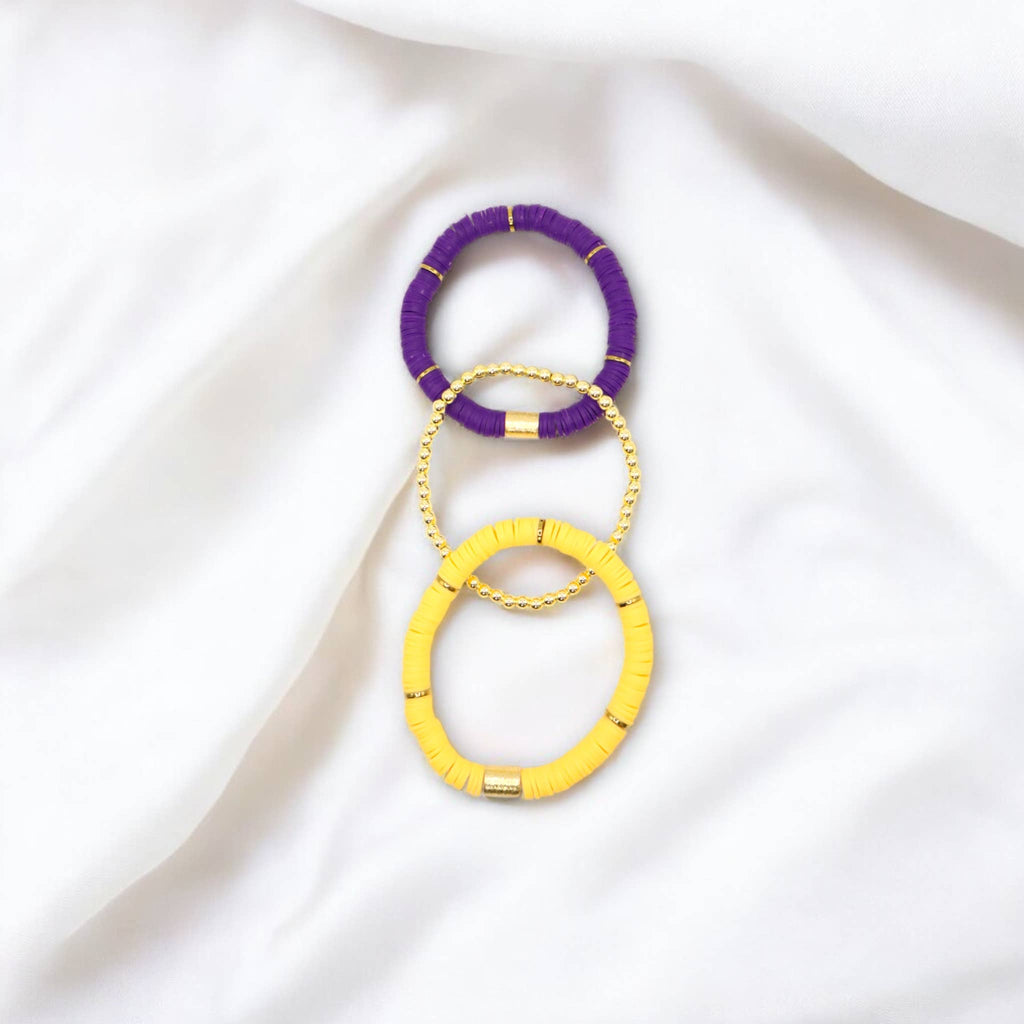 Gold Purple Game Day Stack Bracelet, School Spirit Jewelry
