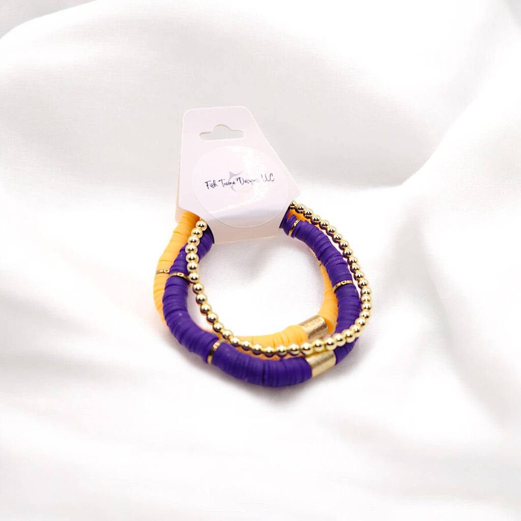Gold Purple Game Day Stack Bracelet, School Spirit Jewelry