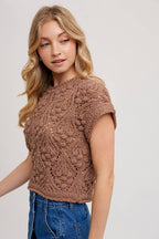KNIT SWEATER SHORT SLEEVED PULLOVER