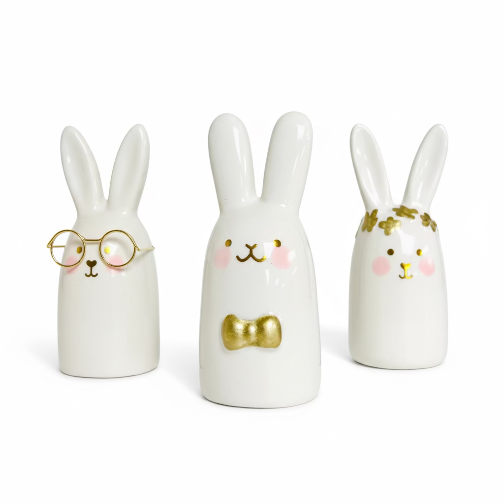 Ceramic Bunny Trio Decor